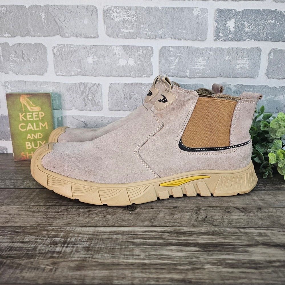 Hogent Men's Work Boots Steel Toe Suede Pull On Lug Sole EU 48 US 12* READ